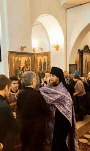 В канун Недели 5-й Великого поста игумен Нестор (Болков ) совершил всенощное бдение в Богоявленском мужском монастыре., 